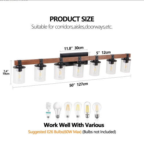 50" Rustic 7-Light Vanity Light – Industrial Wall Sconce